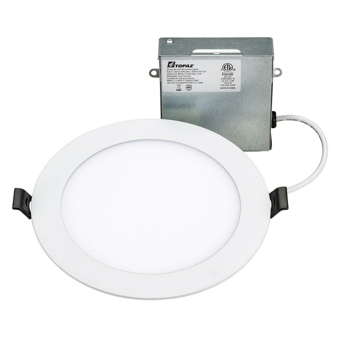 Topaz RDL6-12W-CS 6 Inch LED Canless Downlight 12W 1000Lm CCT Selectable 2700K/3000K/3500K/4000K/5000K 90 CRI 120V Dimmable White 75W Equivalent (T76861)