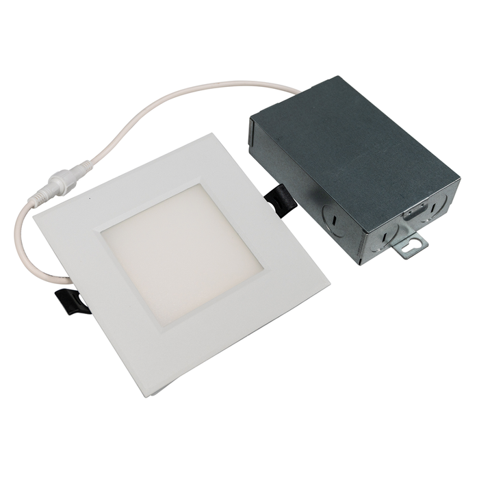 Topaz RDL4-SQ-7W-CS 4 Inch LED Canless Square Downlight 7W 590Lm CCT Selectable 2700K/3000K/3500K/4000K/5000K 90 CRI 120V Dimmable White 50W Equivalent (T76862)