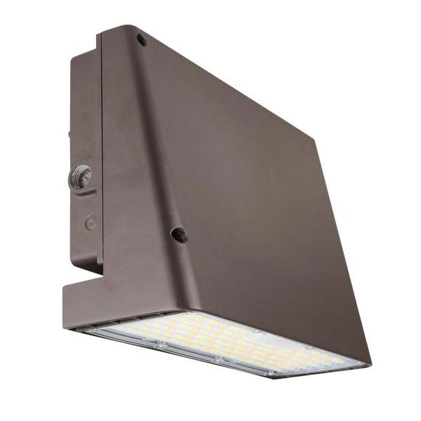 Trace-Lite LED Wall Pack Slim Trapezoid Power/CCT Switchable 23W/34W/49W/65W 3000K/4000K/5000K 120-277VAC 0-10V Black Auxiliary Sensor Receptacle Bronze (E110S-65-CP-BR)