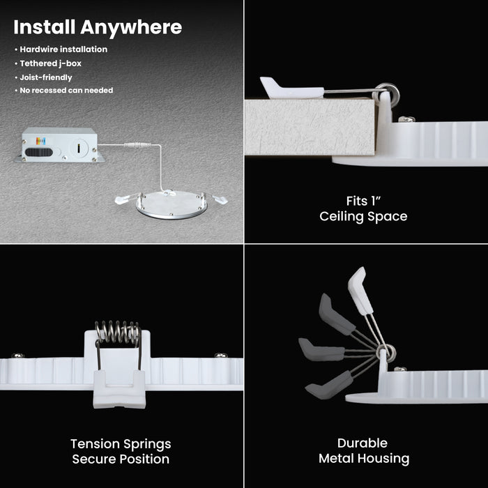 Feit Electric 6 Inch Tethered J-Box CCT Selectable 2700K/3000K/3500K/4000K/5000K High Output LED Downlight With Night Light Mode (LEDR6XT/HO/NL/5CCTCA)