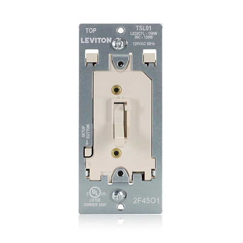 Leviton Toggle Slide Dimmer For Dimmable LED/CFL/Incandescent Lighting 150W Single Pole Or 3-Way Light Almond (TSL01-T)