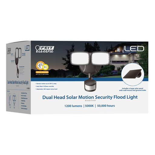 Feit Electric 9.5 Inch Daylight White 5000K Bronze Dual Head LED Flood Solar Security Lights With Motion Sensor (S9.5/1200/850/SOL/BZ)