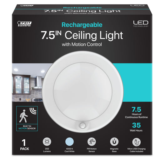 Feit Electric 7.5 Inch Round Cool White 4000K Rechargeable Battery Motion Sensing Ceiling Fixture (CM7.5/840/35/MOT/BAT)