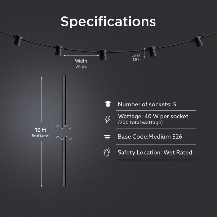 Feit Electric 5 Socket 10-Foot String Light Strand Without Bulbs (SL10-5/BLK)