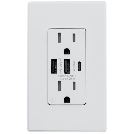 MORRIS USB Receptacle Tamper Resistant 15A 125V [2] USB-A [1] USB-C White (USB-15AAC-30W)