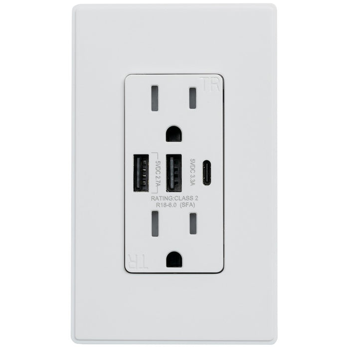 MORRIS USB Receptacle Tamper Resistant 15A 125V [2] USB-A [1] USB-C White (USB-15AAC-30W)