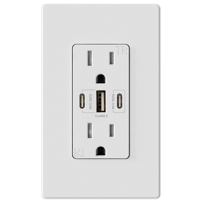 MORRIS USB Receptacle Tamper Resistant 15A 125V [2] USB-C [1] USB-A White (USB-15CCA-30W)