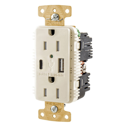 Bryant Duplex Receptacle 15A 125V And Type A And C USB Port 5A 5V Tamper Resistant-Weather Resistant Light Almond (USBB15AC5LAWR)
