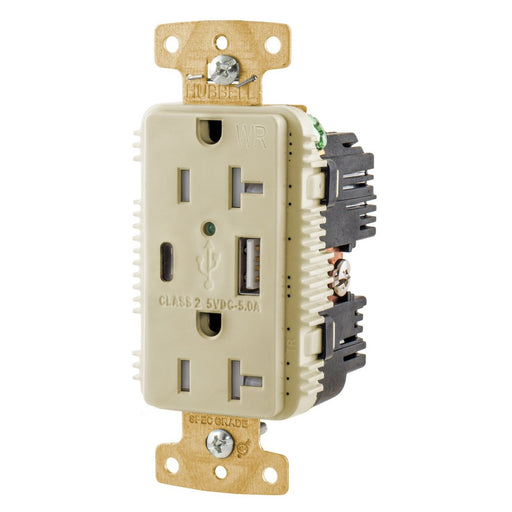 Bryant Duplex Receptacle 20A 125V And Type A And C USB Port 5A 5V Tamper Resistant-Weather Resistant Ivory (USBB20AC5IWR)