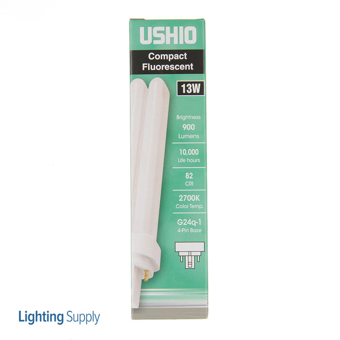 USHIO CF13DE/827 Double Tube Compact Fluorescent T4D 91V 13W G24Q-1 Base Inphos (3000159)