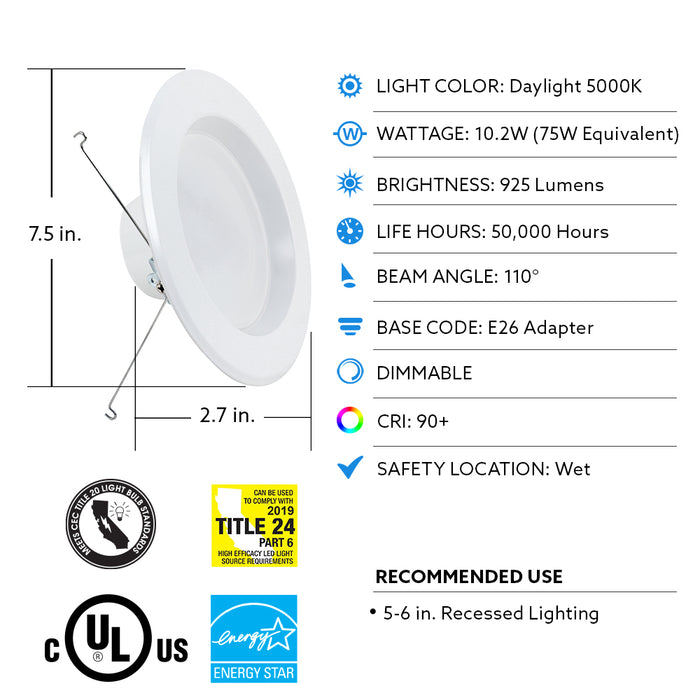 Feit Electric 5/6 Inch Daylight 5000K Dimmable Enhance LED Recessed Downlight 6-Pack (LEDR56/950CA/6)