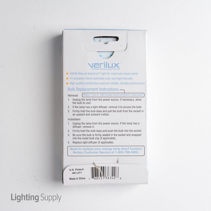 VERILUX 27W Quad Tube Compact Fluorescent 5700K 85 CRI 4-Pin Plug-In Base Full Spectrum Bulb (CFML/27/VLX)