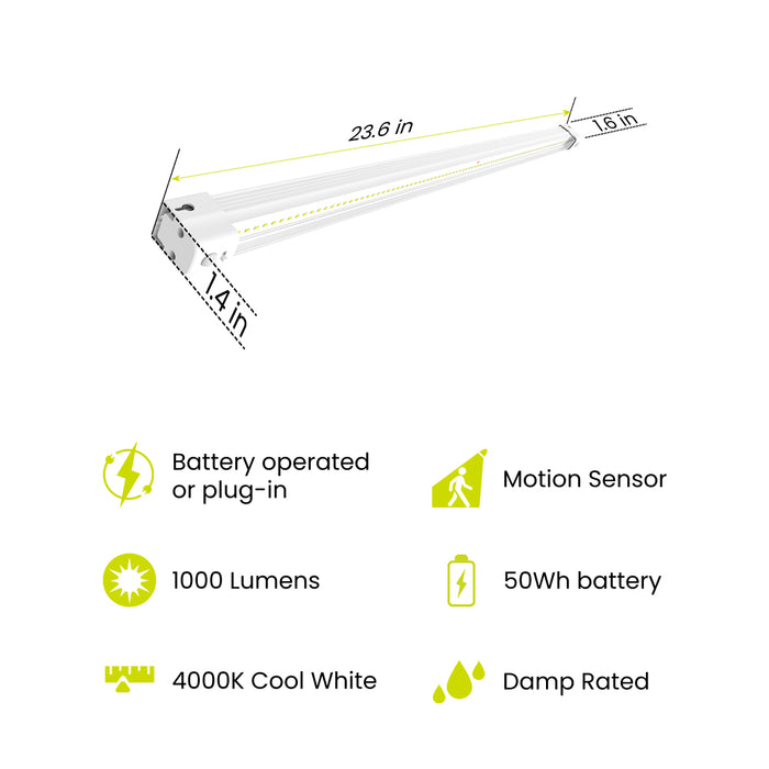 Feit Electric 2 Foot 50Wh Rechargeable Battery Motion Sensing Shop Light (SHOP2/840/50/MOT/BAT)