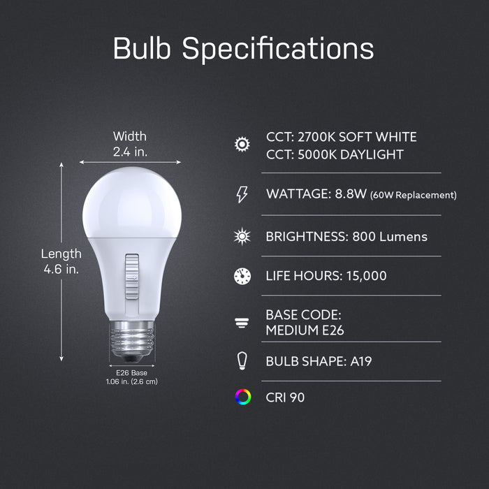 Feit Electric 8.8W [60W Equivalent] CCT Selectable 2700K-5000K A19 Timer LED Bulb (OM602CCTCA/TIMERLEDI)