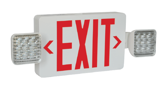 Exitronix Thermoplastic Exit Combination Universal Single/Double Face Red Letters [2] .75W LED Lamps NiCad Battery White Finish (VLED-U-WH-EL90L)