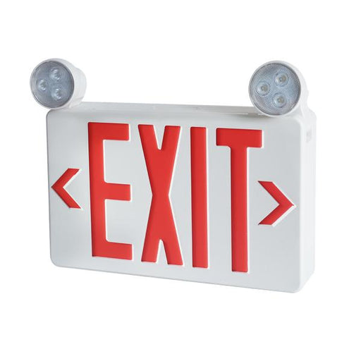Exitronix Universal Compact Thermoplastic LED Exit/Emergency Combination Unit (2) Red Exit Faces 3.6V (2) .8W 5665K LED Emergency Lamps NiCad Battery Self-Test/Self-Diagnostics White Enclosure Universal 120-277V (VLEDC-51-WH-G2)