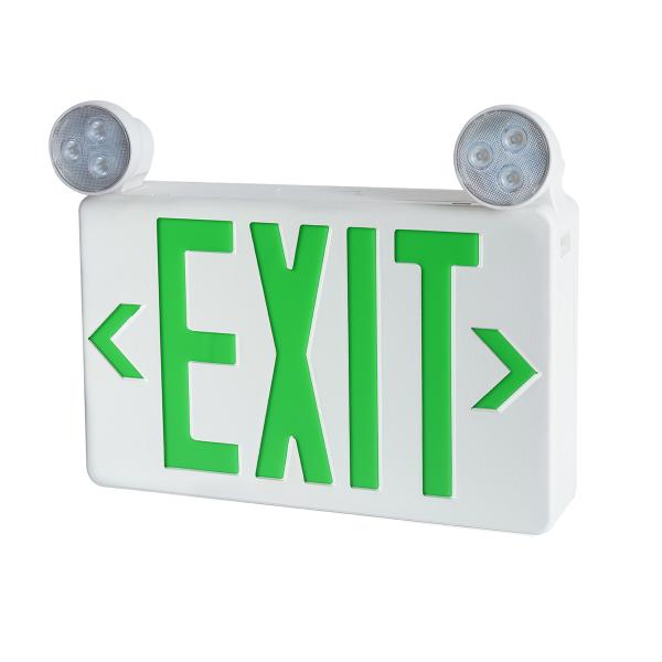 Exitronix Universal Compact Thermoplastic LED Exit/Emergency Combination Unit (2) Green Exit Faces 3.6V (2) .8W 5665K LED Emergency Lamps NiMH Battery Self-Test/Self-Diagnostics 4W Remote Capacity White Enclosure Universal 120-277V (GVLEDC-51-WH-G2-R4)