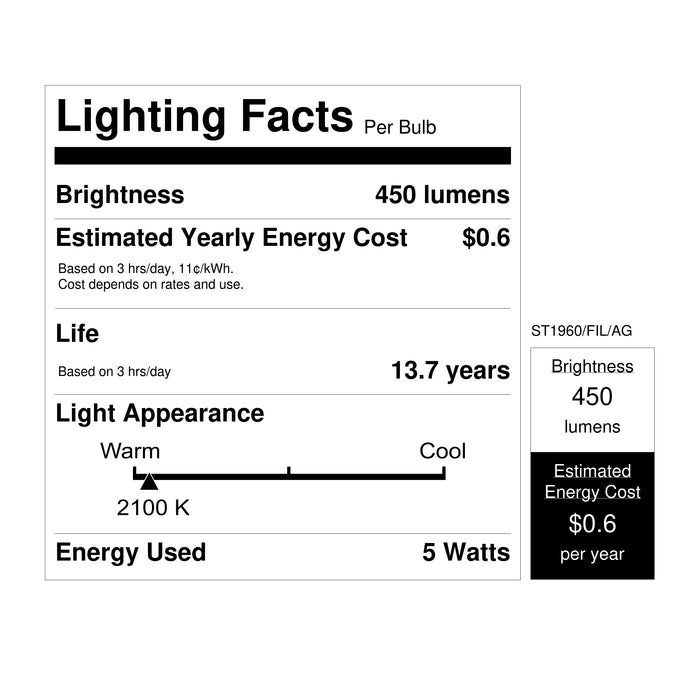 Feit Electric 5W [60W Equivalent] Amber 2100K Vintage ST19 Smart Wi-Fi LED Light Bulb (ST1960/FIL/AG)