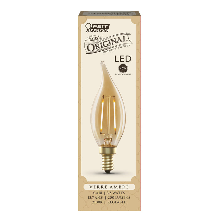 Feit Electric 3.5W [40W Equivalent] CA10 E12 Base Dimmable Straight Filament Amber Glass Vintage Edison LED Light Bulb Soft White (CFT/VG/LED)