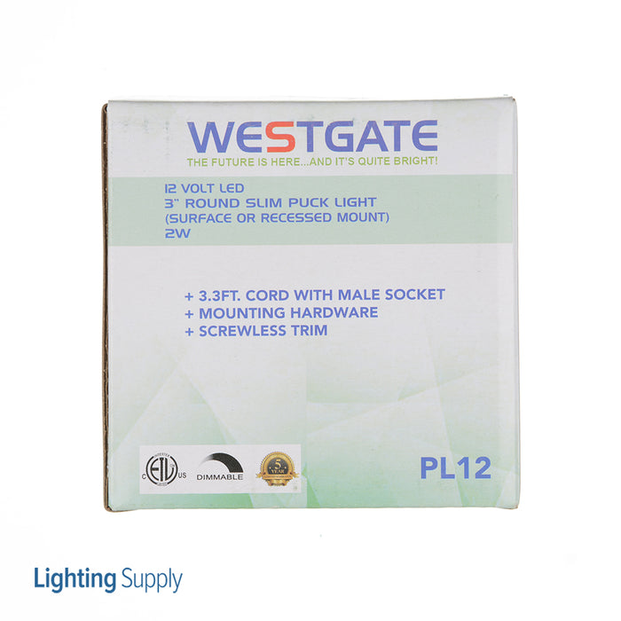 Westgate Manufacturing 12V LED Slim Puck Lights 2W 120Lm 4000K Triac Dimming (PL12-40K-WH)