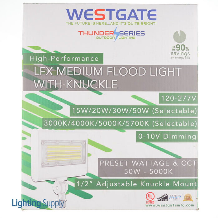 Westgate Manufacturing LED Flood/Area Light 120-277V CCT Selectable 3000K/4000K/5000K/5700K (LFX-MD-15-50W-MCTP-KN-WH)