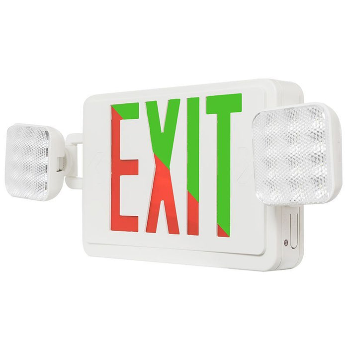 Westgate Manufacturing LED Combination Emergency Light Exit Sign Bi-Color Red/Green Default To Red 120-277V - Remote Capable 2 Heads (XTU-CL-RG-EM-RC)