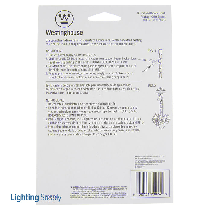 Westinghouse 3 Foot 11 Gauge Fixture Chain Oil Rubbed Bronze Finish (7007400)