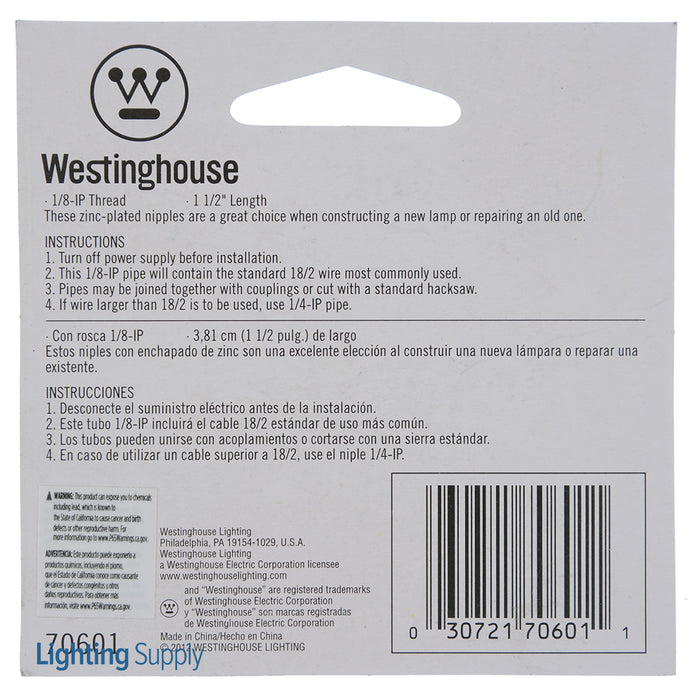 Westinghouse 4 Steel Nipples Zinc-Plated 1-1/2 Inch Long (7060100)