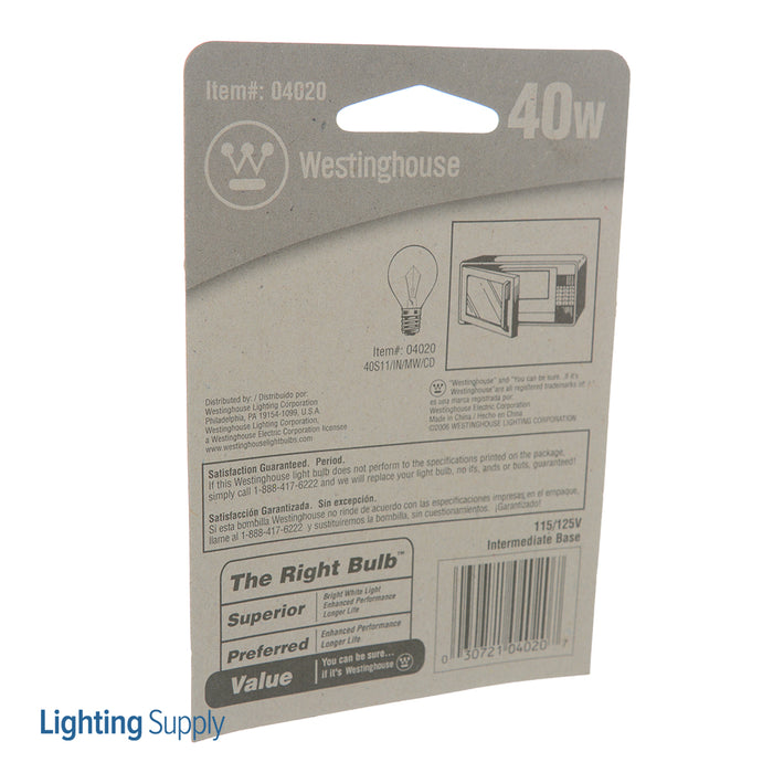 Westinghouse 40W S11 Incandescent Microwave Clear E17 Intermediate Base 115/125V Card (0402000)