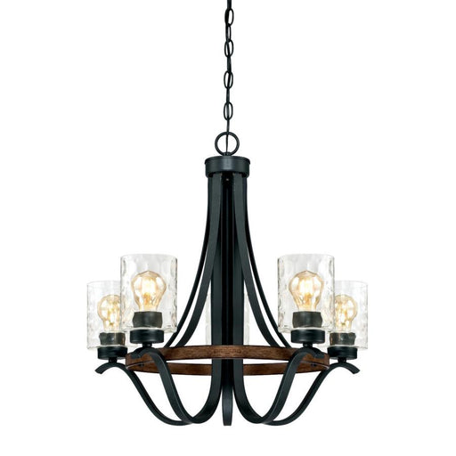 Westinghouse 5 Light Chandelier Textured Iron And Barnwood Finish With Clear Hammered Glass (6331900)