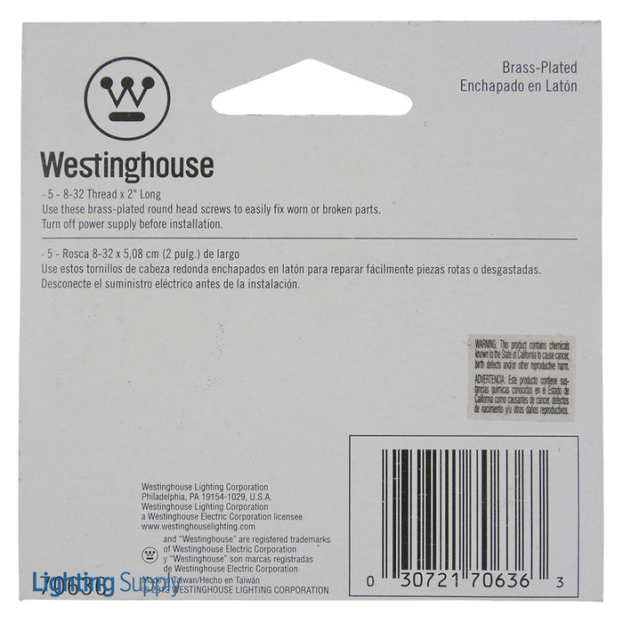 Westinghouse 5 Round Head Screws Brass-Plated Steel (7063600)