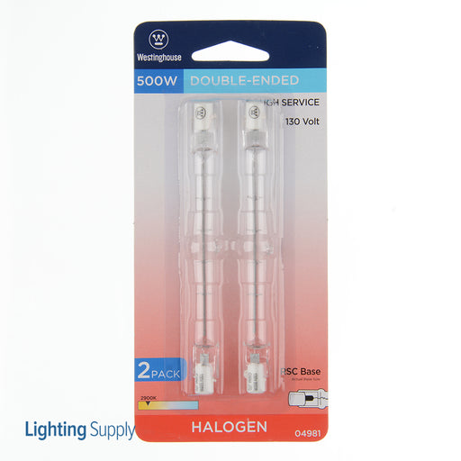 Westinghouse 500T3Q/Rs/130 2Cd 500W T3 Halogen Rough Service Light Bulb 2900K Clear Double-Ended Recessed Single Contact Base 130V 2-Pack (0498100)