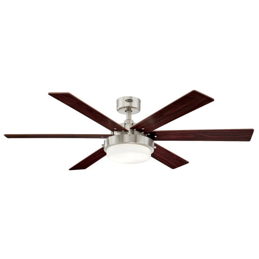 Westinghouse 52 Inch Brushed Nickel Finish Fan With 6 Reversible Blades (Rosewood/Light Maple) With Light Kit With Opal Frosted Glass (7205100)