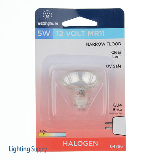 Westinghouse 5W MR11 Halogen Low Voltage Narrow Flood Clear Lens GU4 Base 12V (#0476600)