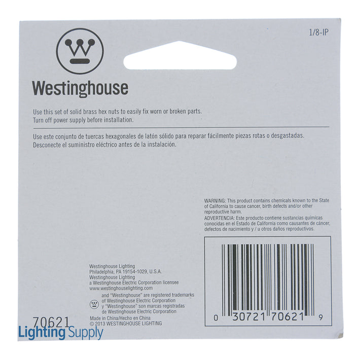 Westinghouse 6 Hex Nuts Solid Brass (7062100)