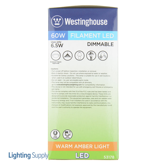 Westinghouse 6.5W ST20 Filament LED Dimmable Amber 2200K E26 Medium Base 120V (5317800)