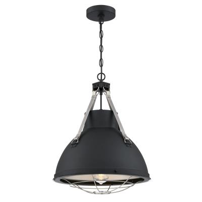 Westinghouse Bartley 1-Light Indoor Pendant Matte Black Finish With Dark Pewter Accents and Cage Shade (6116300)