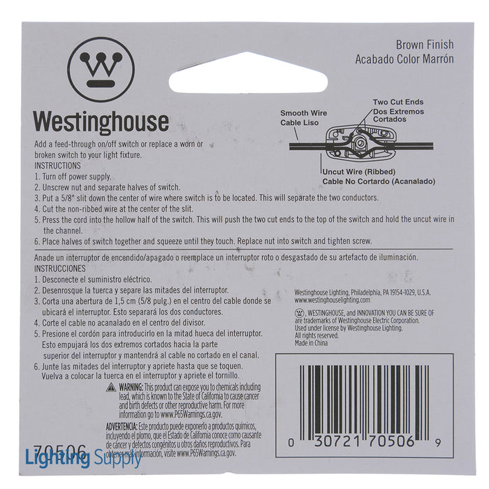 Westinghouse Feed-Through On/Off Switch Brown Finish (7050600)