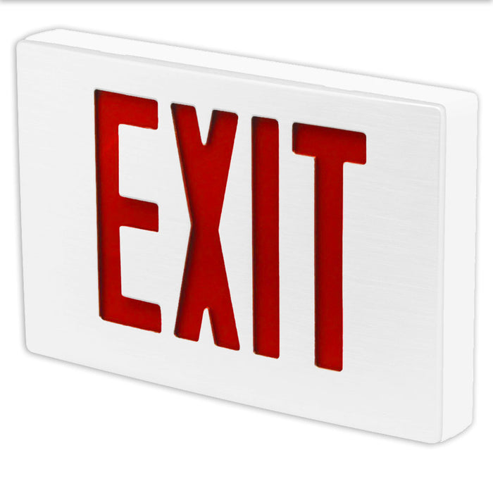 Best Lighting Products Die-Cast Aluminum Exit Sign Universal Single/ Double Face Red Letters White Housing White Face AC Only No Self-Diagnostics Dual Circuit With 277V Input (KXTEU3RWW2C-277-TP)