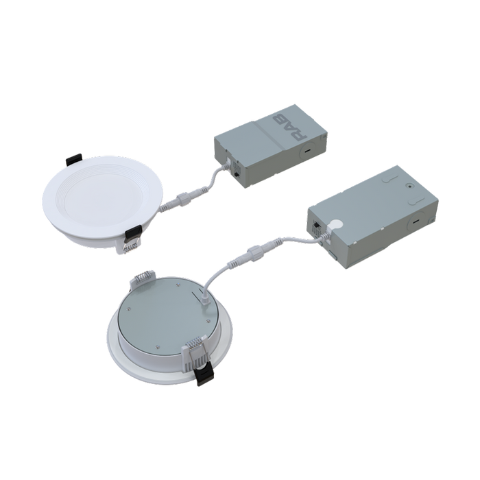 RAB 4 Inch Back-Lit LED Slim Wafer Recessed Downlight With Remote Driver 9W 600Lm CCT Selectable 2700K/3000K/3500K/4000K/5000K 90 CRI Baffle White Trim (WFR17-4B)