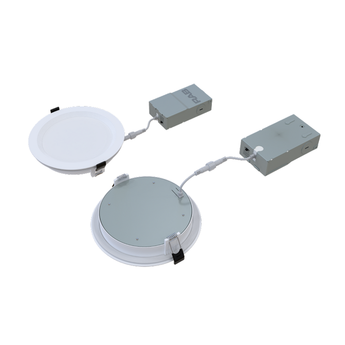 RAB 6 Inch Back-Lit LED Slim Wafer Recessed Downlight With Remote Driver 13W 900Lm CCT Selectable 2700K/3000K/3500K/4000K/5000K 90 CRI Baffle White Trim (WFR17-6B)