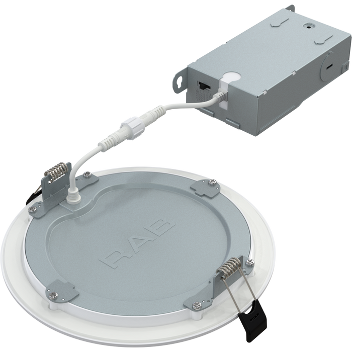 RAB 6 Inch Edge-Lit Wafer34 LED Recessed Downlight 13W CCT Selectable 2700K/3000K/3500K/4000K/5000K Triac Dimming White Smooth Trim (WFR34-6)