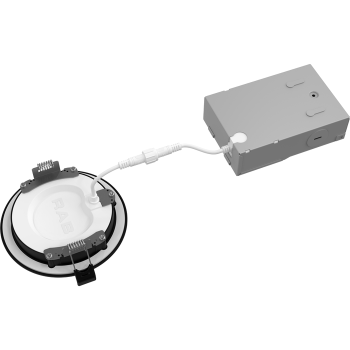 RAB 4 Inch 9W Edge-Lit Wafer Recessed Downlight Round CCT Selectable 2700K/3000K/3500K/4000K/5000K 90 CRI 120V Black Trim Triac Dimming (WFRL4R99FA120BS)