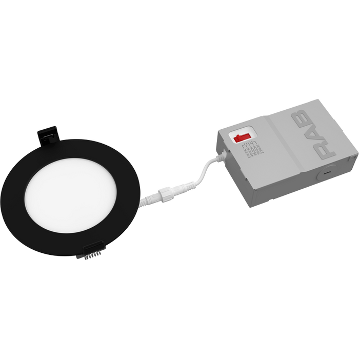 RAB 4 Inch 9W Edge-Lit Wafer Recessed Downlight Round CCT Selectable 2700K/3000K/3500K/4000K/5000K 90 CRI 120V Black Trim Triac Dimming (WFRL4R99FA120BS)