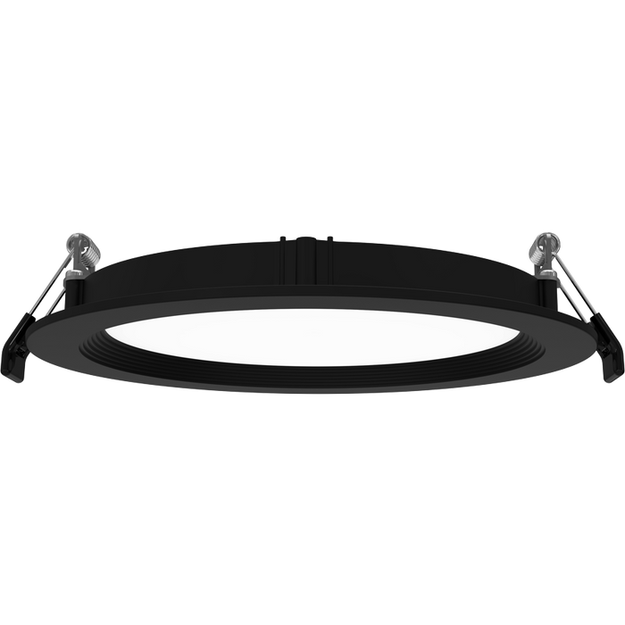 RAB 6 Inch 13W Edge-Lit Wafer Recessed Downlight Round CCT Selectable 2700K/3000K/3500K/4000K/5000K 90 CRI 120V Baffle Black Trim Triac Dimming (WFRL6R139FA120BB)