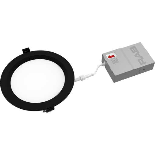 RAB 6 Inch 13W Edge-Lit Wafer Recessed Downlight Round CCT Selectable 2700K/3000K/3500K/4000K/5000K 90 CRI 120V Baffle Black Trim Triac Dimming (WFRL6R139FA120BB)