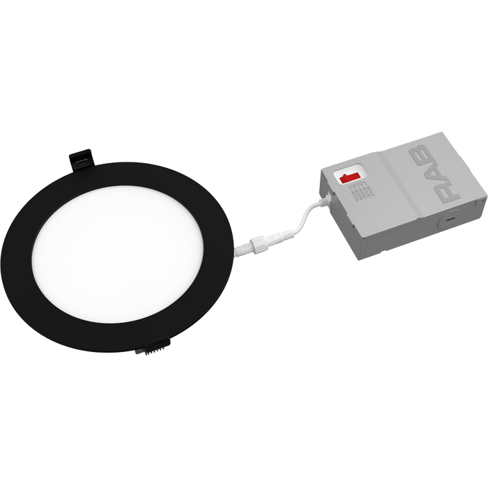 RAB 6 Inch 13W Edge-Lit Wafer Recessed Downlight Round CCT Selectable 2700K/3000K/3500K/4000K/5000K 90 CRI 120V Black Trim Triac Dimming (WFRL6R139FA120BS)