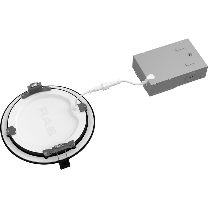 RAB 6 Inch 13W Edge-Lit Wafer Recessed Downlight Round CCT Selectable 2700K/3000K/3500K/4000K/5000K 90 CRI 120V Black Trim Triac Dimming (WFRL6R139FA120BS)