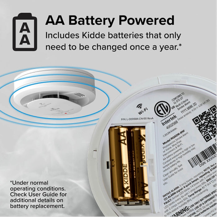 Kidde RGCUDR-RW Smart Combination Smoke And Carbon Monoxide Alarm With Ring App Alerts [2] AA Battery Backup (21033910)