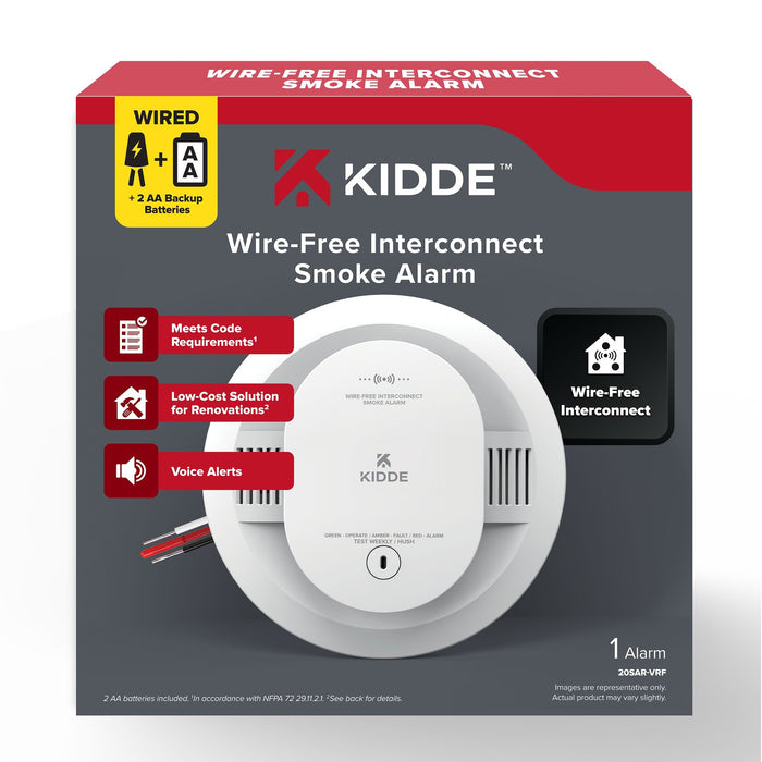 Kidde 20SAR-VRF Wire-Free Interconnect Smoke Alarm Hardwired with [2] AA Battery Backup (21033921)